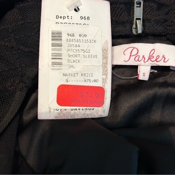 Parker Short Sleeve Lace & Lace Up Front Tiered Ruffled Black Lined Midi Dress - Picture 12 of 16